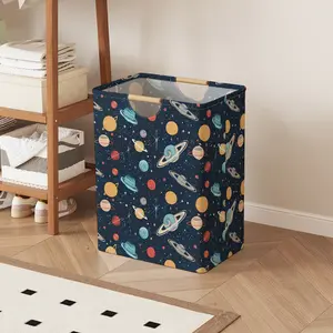Starry Planet Pattern Open Storage Box, Foldable Laundry Basket with Handle, Home Bathroom Collapsible Clothes Organizer Bucket, Folding Laundry Basket