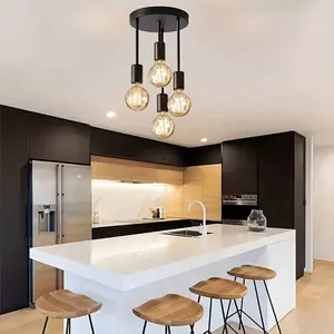 1pc Black Modern Simple Four-head E27 Bulb Base Ceiling Lamp Suitable for Entrance Bedroom Kitchen Corridor Chandelier