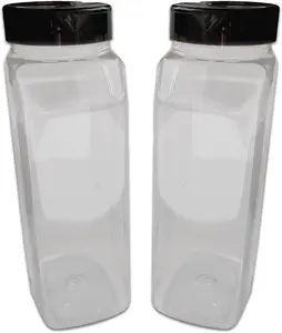 Large 32 oz BPA Free Plastic Spice Clear Containers - Set of 2 - Dual Flap lid Pour and Sifter Shaker lid - Refilable for Storing and Dispensing Spices Herbs and Rubs Kitchen Seasoning Utensils