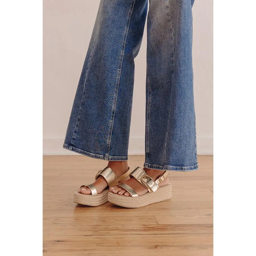 The Valeria Faux Leather Espadrille in Gold