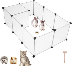 12 Pieces 14×14in Pet Playpen, Portable Large PlasticYard Fence Small Animals, Puppy KennelCrate Fence Tent, Indoor Outdoor Portable Puppy Play Pen Cage for Guinea Pigs, Bunny, Ferrets, Hamsters, Hedgehogs,