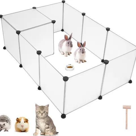 12 Pieces 14×14in Pet Playpen, Portable Large PlasticYard Fence Small Animals, Puppy KennelCrate Fence Tent, Indoor Outdoor Portable Puppy Play Pen Cage for Guinea Pigs, Bunny, Ferrets, Hamsters, Hedgehogs,