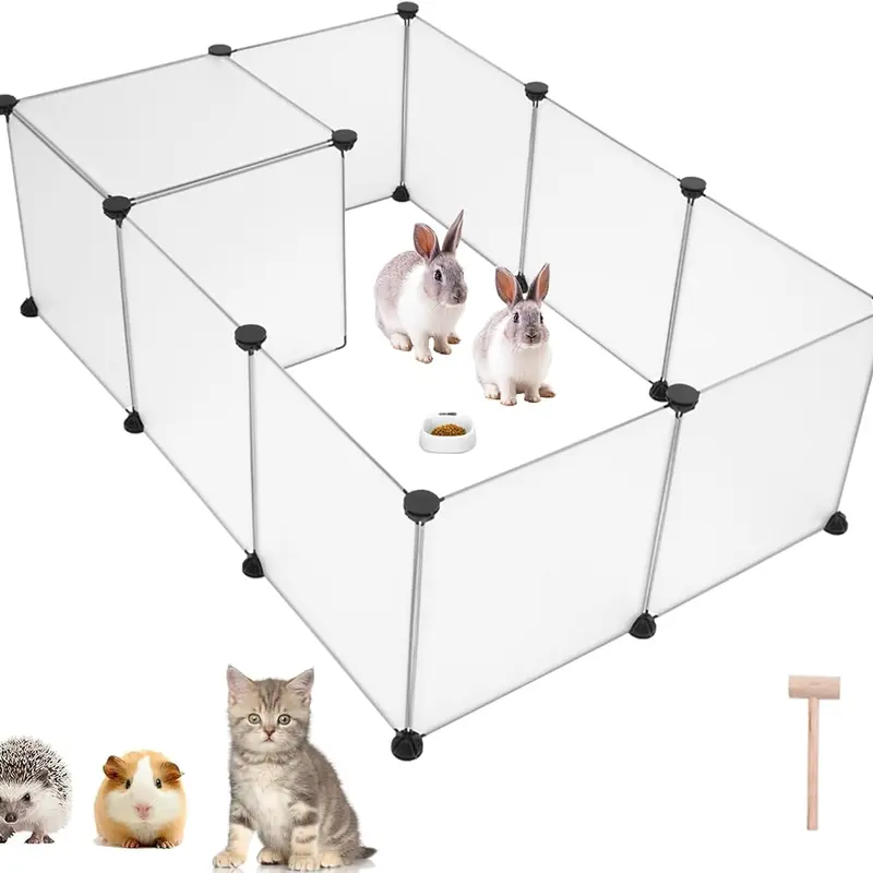12 Pieces 14×14in Pet Playpen, Portable Large PlasticYard Fence Small Animals, Puppy KennelCrate Fence Tent, Indoor Outdoor Portable Puppy Play Pen Cage for Guinea Pigs, Bunny, Ferrets, Hamsters, Hedgehogs,