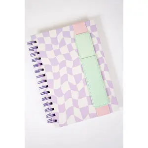 Lavender Checker Notebook with Pen Pocket