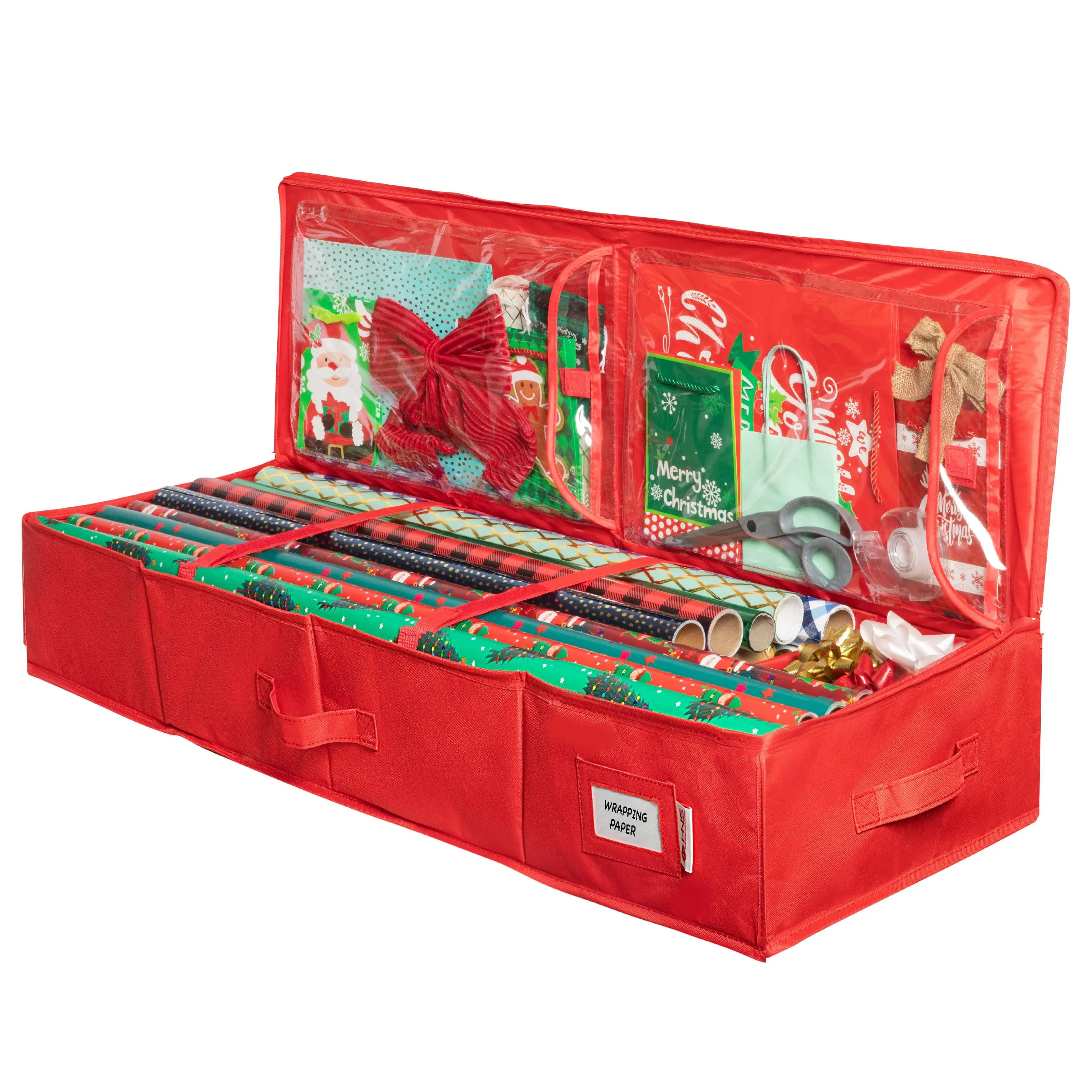 Premium Wrapping Paper Storage Container -Durable Material 600D tear-proof - Fits up to 27 Paper Rolls -Extra Pockets for Ribbons & Bows. Underbed Gift Wrap Organizer, Ideal for Holiday Christmas, etc