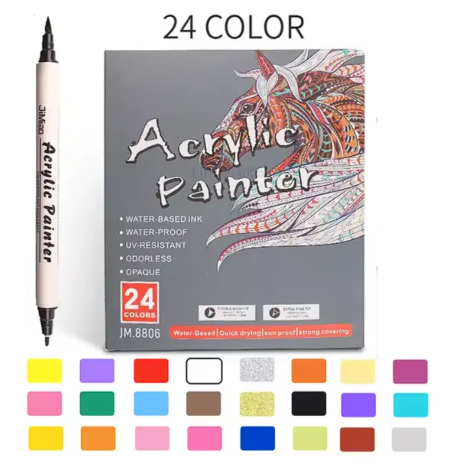 NOLUCK Acrylic Markers - 12pcs with 24 Skin Colors, 1-5mm Brush Tip & 1mm Fine Tip, Flexible & Consistent Office Stationery Writing Tool for Art Lovers, Art Craft Supplies for Fabric & Rock Use, Dual Tips For Control