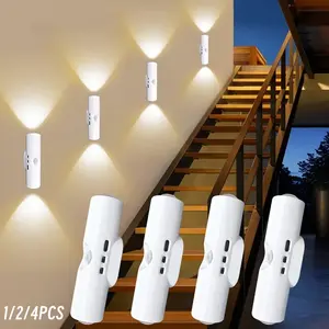 4 Counts USB Sports Sensor LED Smart Lights, Rechargeable Adjustable LED Wall Lights, Three-Color Gradient Dimmable Indoor Step Lights for Entrances, Bedside, Desk and Wardrobe, USB Light, Motion Sensor Lamp