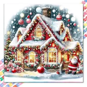 5D DIY Full Drill Round Diamond Painting - Diamond Art Kit Santa Claus, Cottage Mosaic, Canvas, Diamond Painting Kits - DIY Decorative Painting, Home Wall Decor, Suitable for Halloween and Christmas, Birthday and Anniversary Gifts.
