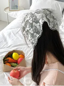 Summer Floral Lace Triangle Scarf for Women, Rural Japanese Style Headscarf, Travel Decorative Hairband, French Hairstyle Accessory