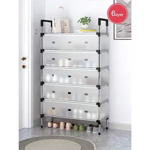 5/6 Tiers Dustproof Shoe Rack, Space Saving Shoe Cabinet Organizer With Metal Frame For Indoor, Home, Dorm, Apartment, Rental