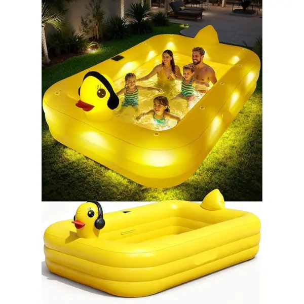 Inflatable Pool with LED Lights for Kids & Adults Large Family Blow Up Swimming Pool Durable Thickened Kiddie Pool for Backyard Outdoor Garden Summer Water Play Pool 100 x 63 x 22 in