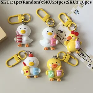 Cute Cartoon Duck Keychain, 1/5/10pcs Milk Tea Bag Charm, Student Backpack Accessory, Funny and Adorable Keychain Gift, Cute Charms Keychain