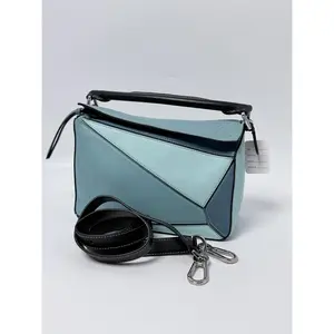 Pre-owned Loewe leather Crossbody Bags Small Puzzle Bag Aqua Light Blue Stone Blue Colorblock P001LW