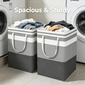 2 Pack Collapsible Laundry Hamper, Large Capacity Laundry Basket with Handles, Freestanding Dirty Clothes Storage Bin for Bathroom, Bedroom, Dorm, Laundry Room, TikTok Viral