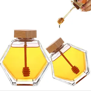 Honey Dispenser, Honey Jar, Honey Packaging Bottle, Jam and Syrup Jar, Honey Container with Wooden Honey Spoon and Cork Stopper, Transparent and Heat-Resistant, Suitable for Home and Kitchen Use, Kitchen Appliance.