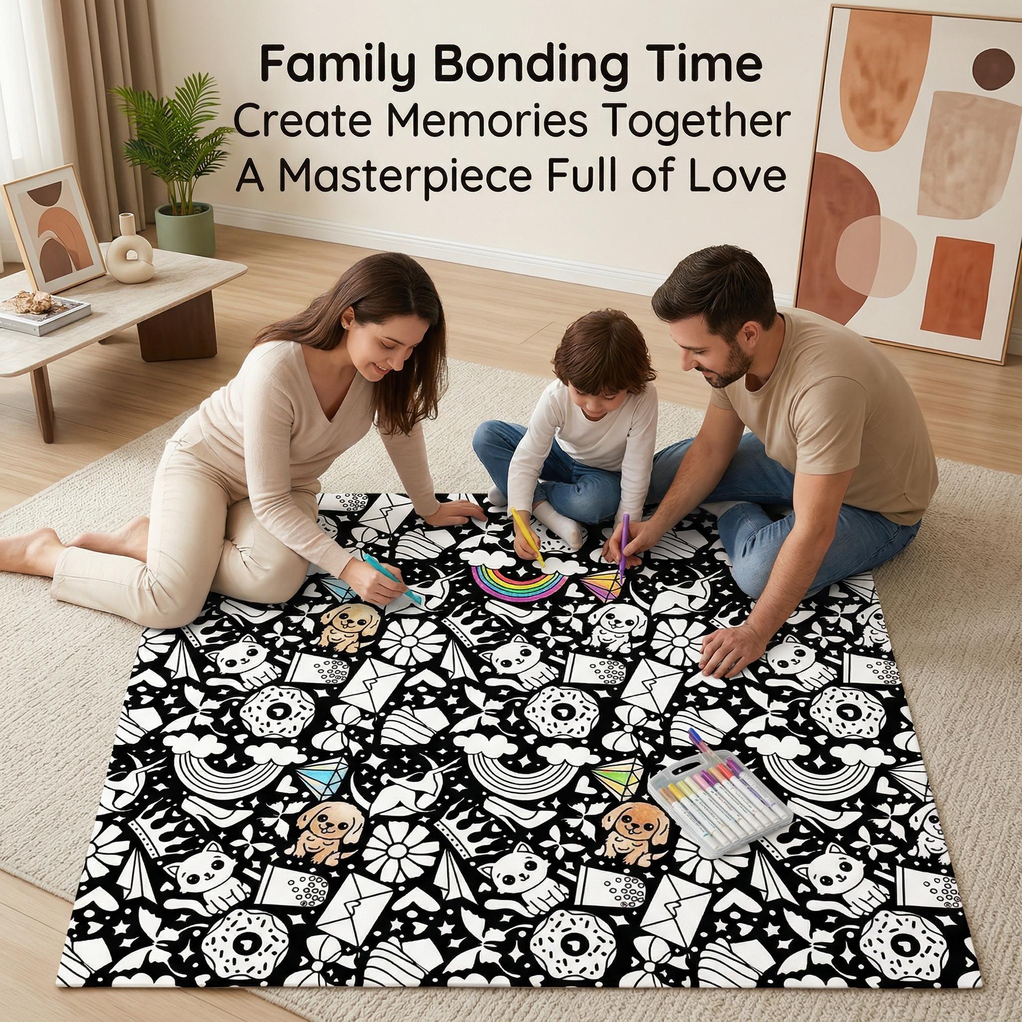 Giant Coloring Blanket Cartoon Art Blanket Soft Plush Reverse Side for Kids Adults Room Decor Ornament