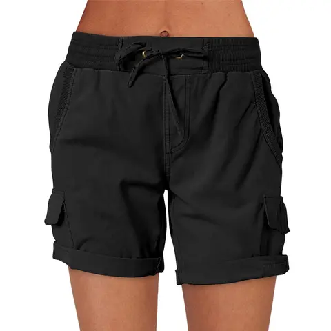 ANRABESS Womens Casual Dressy High Waist Cotton Cargo Shorts 2026 Summer Fashion Hiking Outdoor Lounge Shorts With Pockets  Basic Bottom Drawstring Waist Shorts Fit
