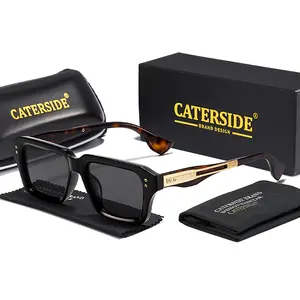CATERSIDE Vintage Men's Fashion Sunglasses Versatile Square Design Sun Glasses Metal Decoration Women for Outdoor Travel Party Gifts UV400 Protection