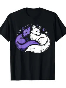 Fox Night Star Moon Spirit Sky Purple 220 g100% Cotton T-Shirt, unisex fit, Christmas Eve, vintage vibe, Halloween, long-lasting wear, hiking and adventure, Black Friday, soft touch fabric