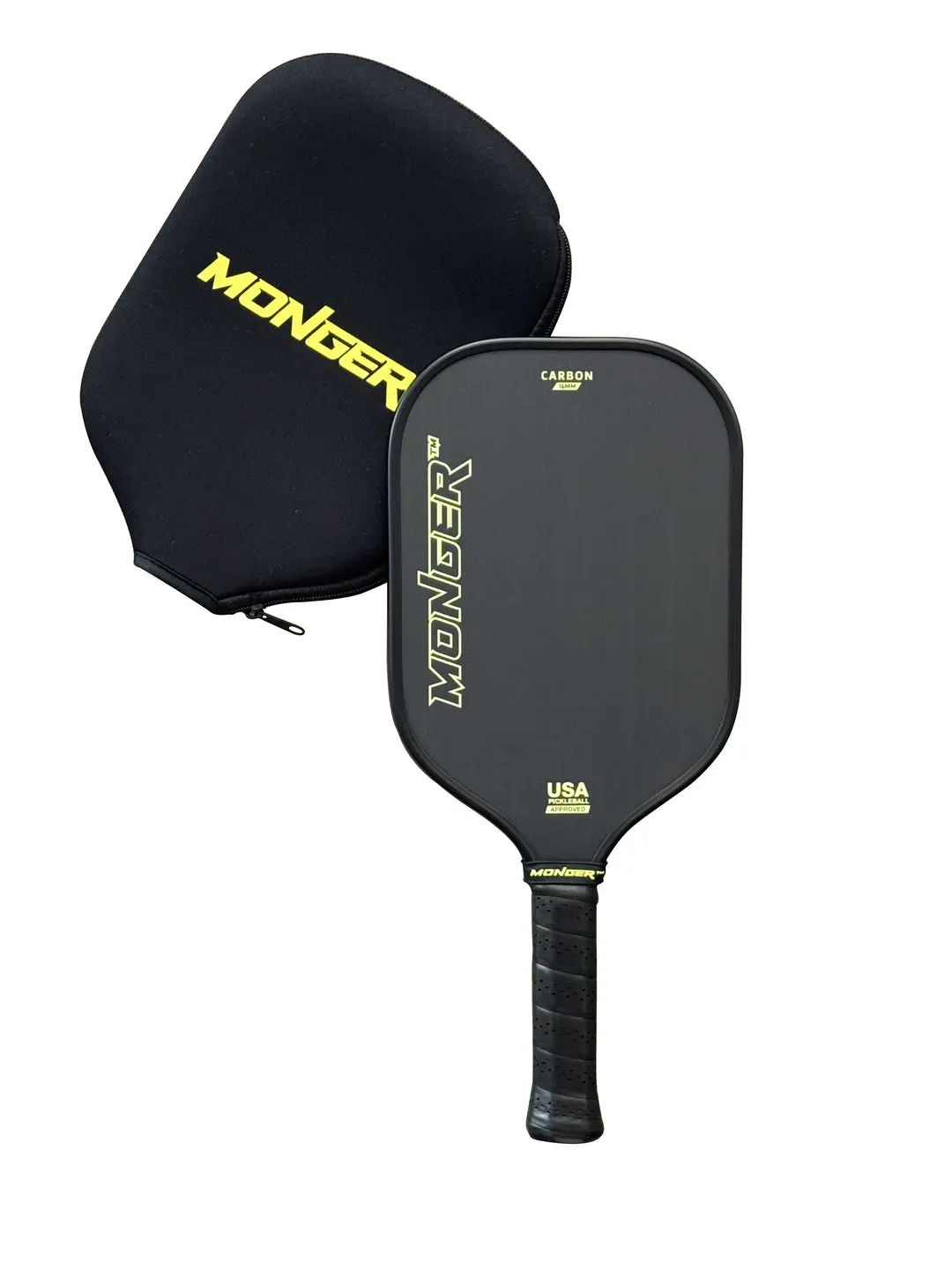 Monger Pro Gen 2 Pickleball Paddle 16mm T700 Toray Carbon Fiber – Thermoformed Power Spin Control Racket Gold + Free Cover