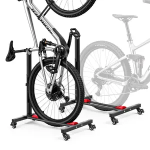 VEVOR Bike Stand 2 Pack, Freestanding Vertical & Horizontal Bike Storage Rack, with Lockable Casters, Height Adjustable Carbon Steel Upright Garage Bicycle Floor Stand, for 20-29 in Wheels, Black