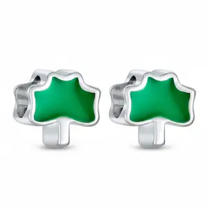 Sterling Silver Good Luck Lucky Irish Shamrock Enamel Green Clover Charm Bead for Bracelet (Set)