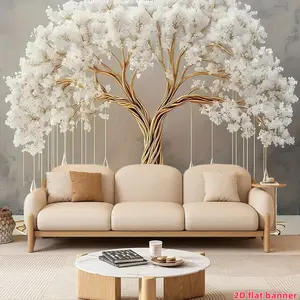 Large white Tree of Life background banner, Wedding party backdrop, made of polyester, suitable for room, terrace, studio, home and garden celebrations, photography, outdoor activity, home and wall decoration