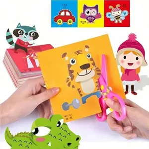48/96pcs Paper Art + 1pc Plastic Scissors, Cartoon Animal Pattern Puzzle, Square, Birthday Gift. School Supplies, Arts & Crafts