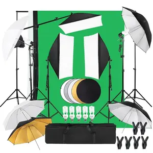 1600W Photography Lighting Kit with Backdrop Stand System, 6.5x10ft Background Support, Softbox Umbrella Continuous Lights for Product Video Portrait