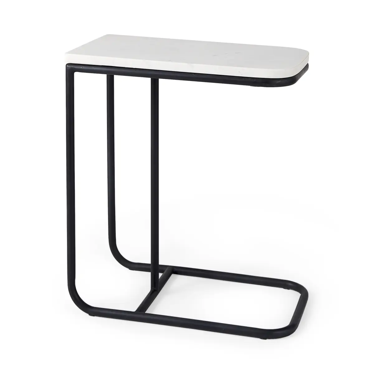 HomeRoots 604464 Health Rate Certified C-Shaped End Table - 23 in., Black & White Sleek Color Combination, White Marble Tabletop, Metal C-Shaped Base, 1 Table, 12 in. Depth, 30.86 lbs, Assembly Required, for Living Room Indoor Spaces Furniture