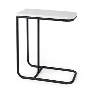 HomeRoots 604464 23 in. Black & White Marble & Metal C Table End Table