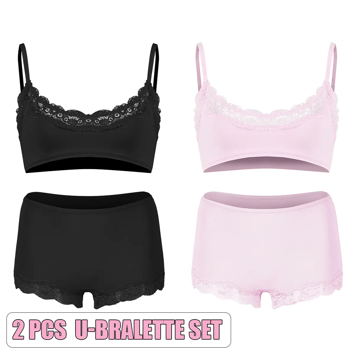 U-Bralette Set(Black/Pink)