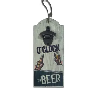 Vintage Wall Mounted Beer Bottle Opener 12×28cm, Rustic MDF Wood Hanging Plaque with UV Print, Decorative Bottle Cap Opener for Home Bar Kitchen