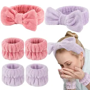 Spa Headband & Wristband Set, 6 Counts/set Face Wash Headband & Wrist Bands for Washing Face, Bathroom Gadgets for Women