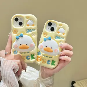 Stand Duck iPhone 17 Pro Max/15 Pro/16 Phone Case 14 PM Silicone 13P Soft Case 12 Pro Max Cute Duck Design