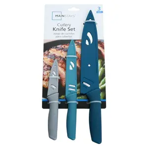 Mainstays 3 Piece Stainless Steel Color Knife Set with Ergonomic Soft Grip Handles