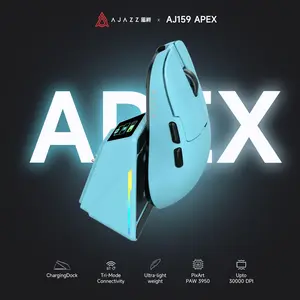 AJAZZ AJ159 APEX Wireless Gaming Mouse/PAW3950APEX Sensor/ 2.4G Wired BT|RGB Magnetic Screen Charging Dock|Lightweight|42K Optical Tracking|400mAh Battery |PAW3950APEX Sensor.
