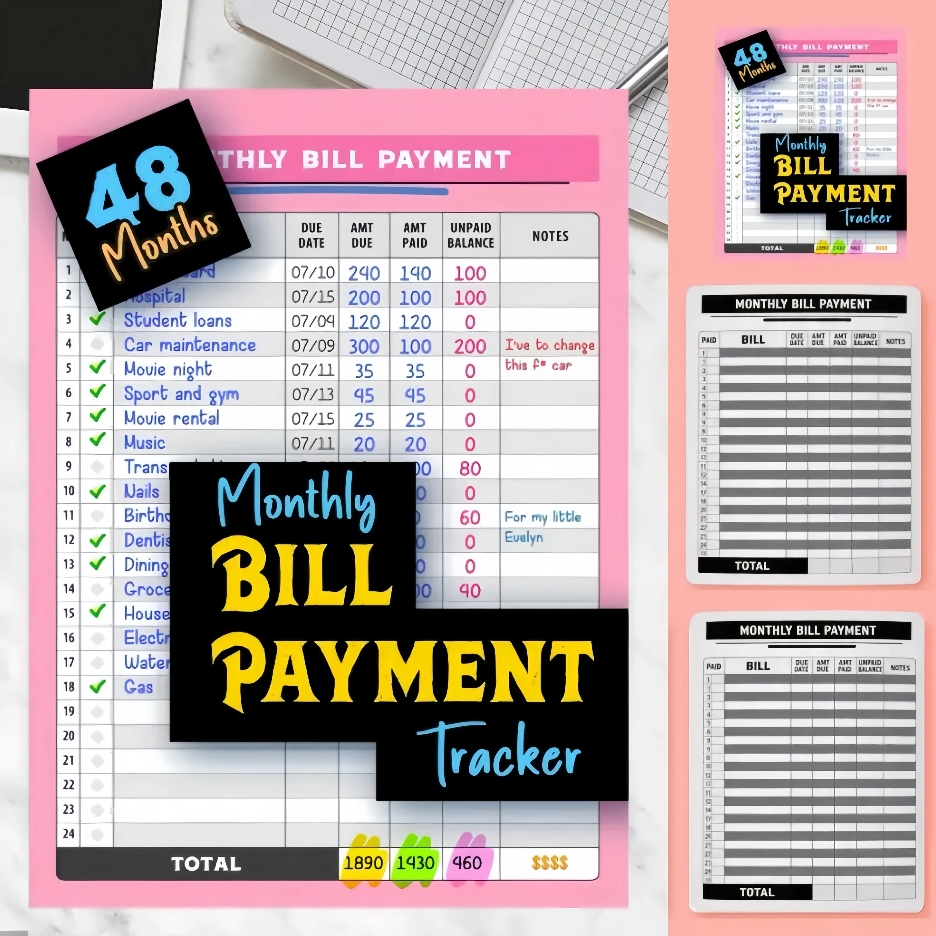 Family Budget Binder - Paperback Cover Printed Pages Bill Payment Tracker, 4-Yr 960 Records 48 Months Tracking, Bank Account & Debt Payoff Planning, Durable Bound Accounting Notebook for Monthly Financial Overview