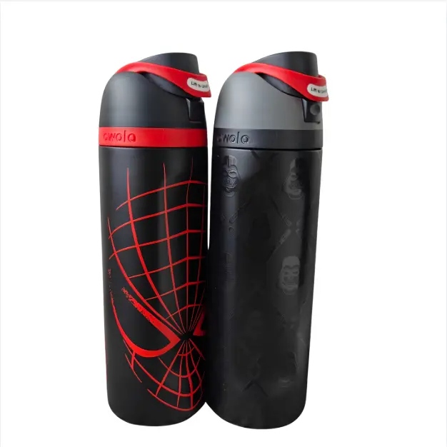 24oz Insulated Stainless Steel Water Bottle – Built-In Straw, Leak-Resistant Lid, Carry Loop & Spider Web Graphic