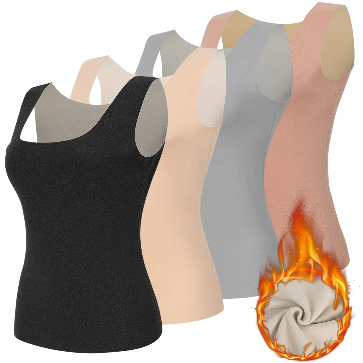 Women's Fleece Lined Thermal Tank Top, Sleeveless Scoop Neck Base Layer, Ultra-Soft Fabric with Wide Strap Style for Cold Weather, Essential, Undershirt, Bra, Minimalist, Comfortable