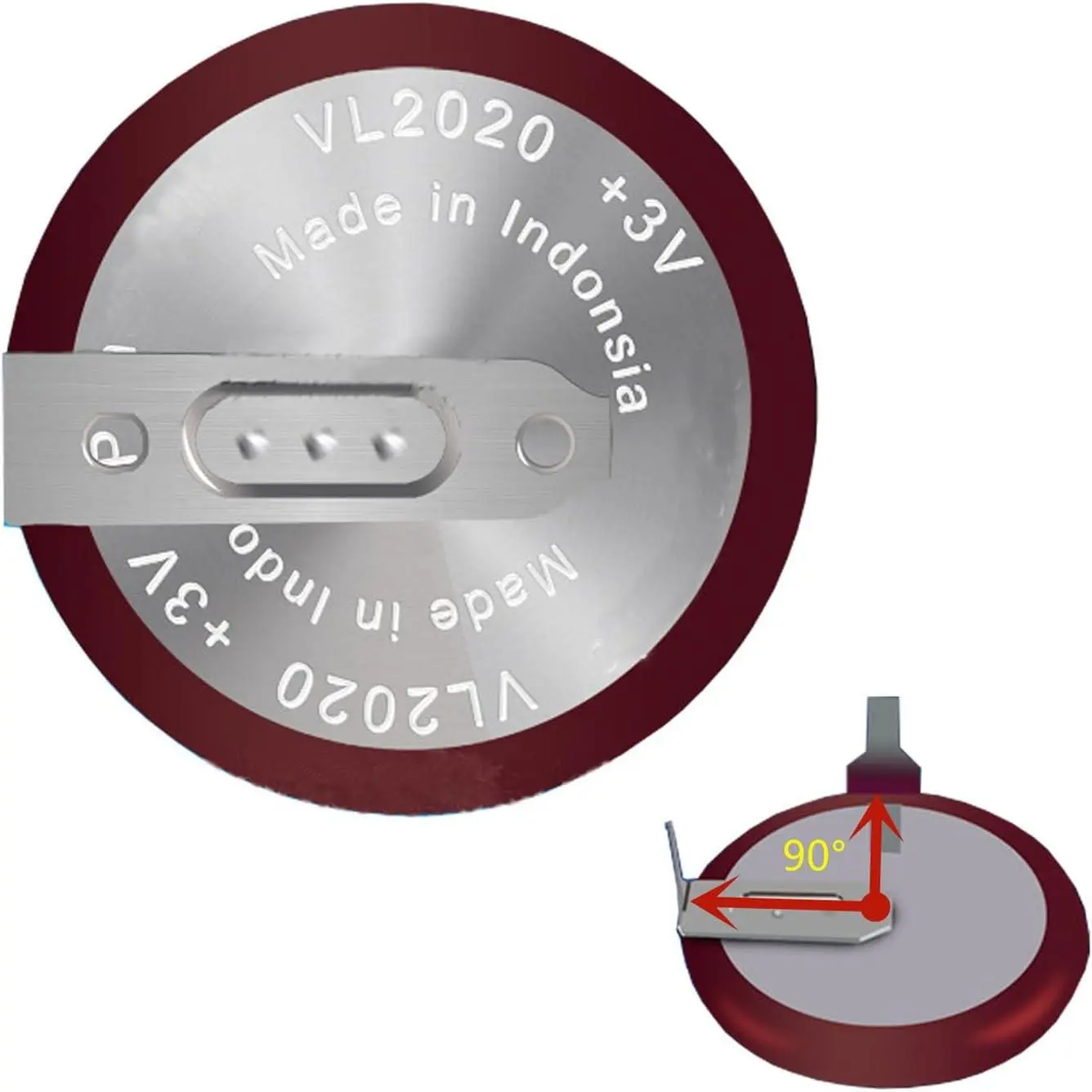 VL2020 20mAh Lithium-Ion Rechargeable Car Key Replacement Battery Accessory - 90-Degree Leg, for BMW E46,E60,E92,3,328,330,X5 Keyless Entry Remote Smart Key Fob Shell (20Mm * 2Mm)