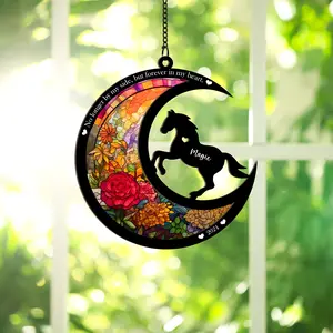 Horse Memorial Suncatcher Ornament, Personalized Sympathy Gift for Horse Lovers, Window Hanging Keepsake for Pet Loss SUN HORSE 06