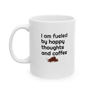 Coffee Lover Ceramic Mug, Funny Quote Mugs, Inspirational Coffee Cup, Positive Vibes Tea Mug, Happy Thoughts Gift, Kitchen Decor, Office
