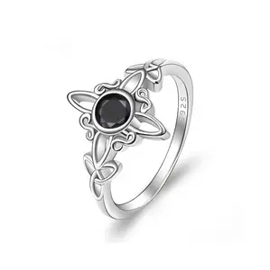 S925 Mother's Day Stylish Synthetic Obsidian Ring, Elegant Sterling Silver Synthetic Moonstone Ring Jewelry for Women, Unisex Jewelry Witches Ring Protection Ring Gift for Lover Girls Family, Perfect for Daily Wear and Party, Mother's Day Birthday Gift