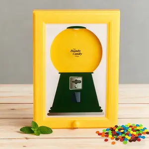 1 piece wall mounted yellow candy dispenser, photo frame design candy box twister, hanging candy photo frame box, candy box, convenient and quick to dispense candy, nuts, also suitable for filling pet snacks, Christmas decorations, Christmas gifts