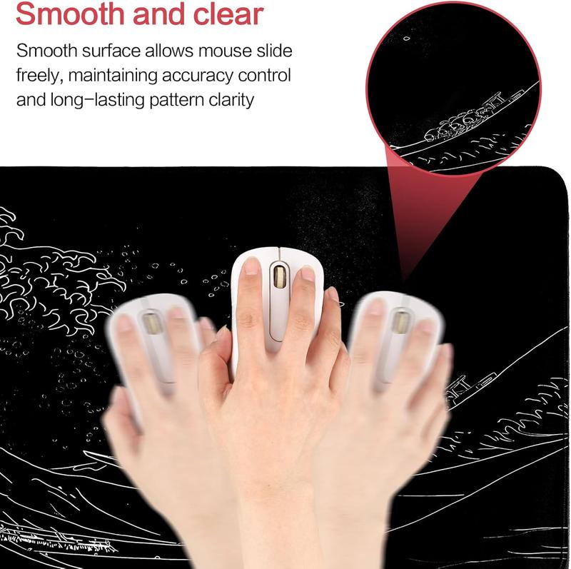 Japanese Sea Wave Gaming Mouse Pad, Anime Gaming Mousepad, Extended Kanagawa Mat Desk Mat, Large Desk pad 31.5x11.8 Inch 2mm Thick Long Non-Slip Rubber Base Mouse Pads (Black)