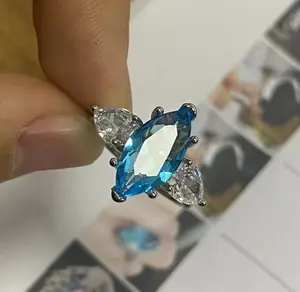 Sterling Silver Blue Aquamarine Marquise Ring