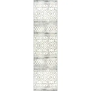 Maples Rugs Abstract Diamond Modern Distressed Non Slip Runner Rug for Hallway Entry Way Floor Carpet [Made in USA], 2'6 X 10, Neutral