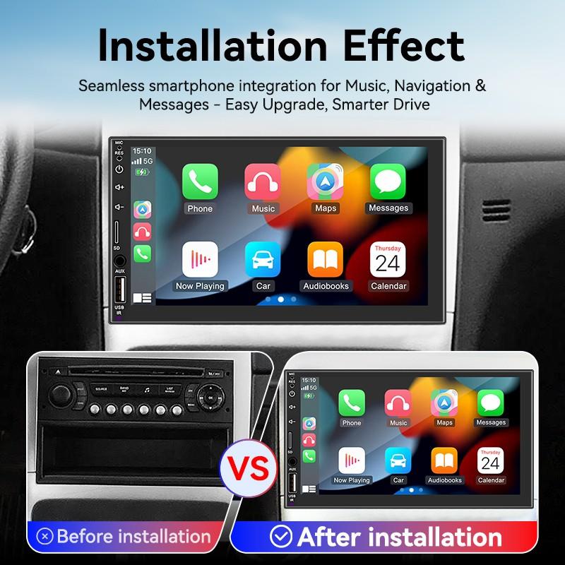 1 Din Car Multimedia Player, Car Video Players, Carplay Display + Fm Radio, Supports Apple Carplay Android Auto, Bluetooth-compatible 5.0 USB TF Aux Fm
