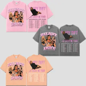 Ver 3 Collection Hilary Duff The Lucky Me Tour 2026 Unisex Oversized Premium Acid Washed T-Shirt, The Duffenders Acid Washed T-Shirt , Vintage Music Merch Acid Washed T-Shirt, Pop Music Style, New Album Gift For Fans Fabric